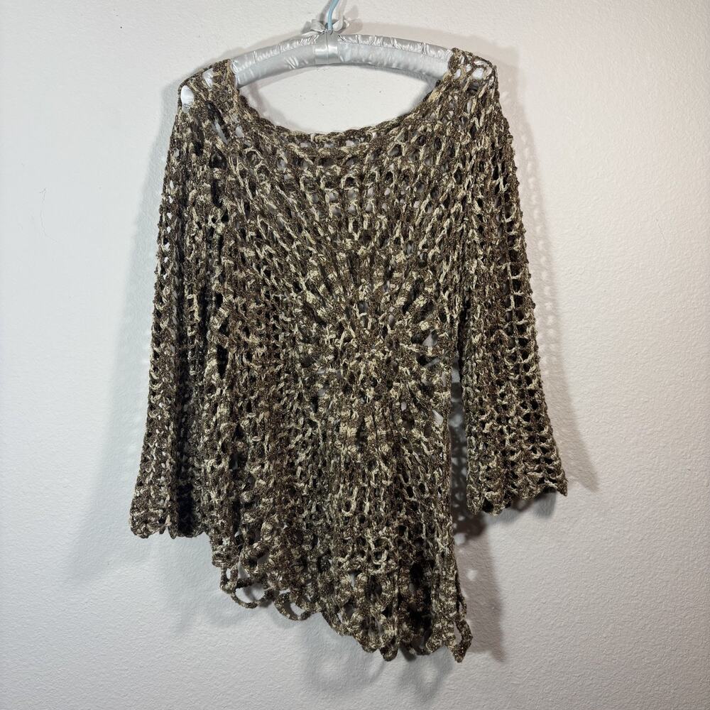Unbranded Y2K Beige/Tan Crochet Top M/L Asymmetrical Hem Spiral Floral Fairy